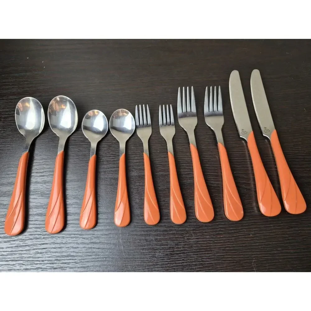 Genuine Fiesta 1991 PERSIMMON F-114 Swirl 10 PC Stainless Flatware Set for 2